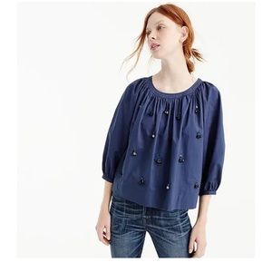 NWT J. Crew The Perfect Embellished Top Dark Evening Blue Beaded S 3/4 sleeve